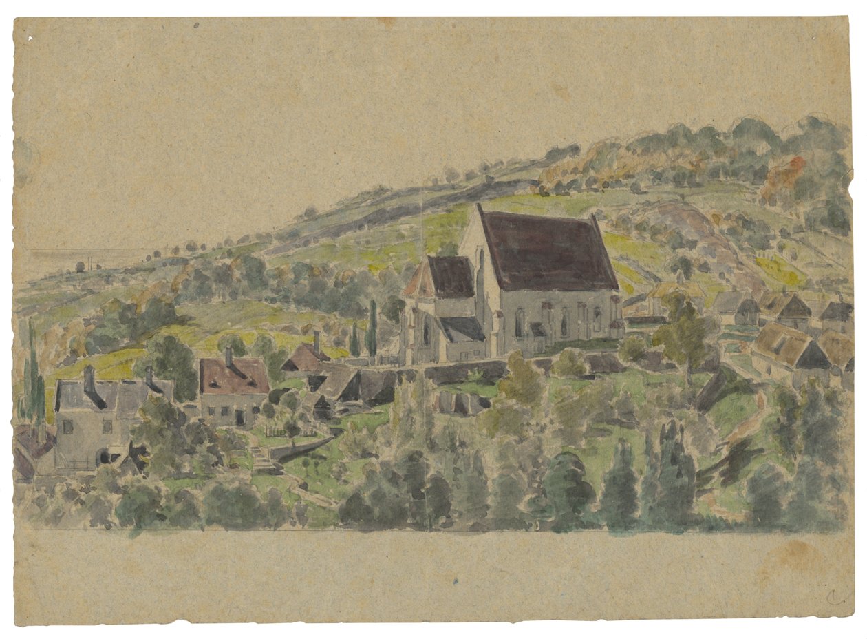Widok gotyckiego kościoła w Jur koło Bratysławy autorstwa Friedrich Carl von Scheidlin
