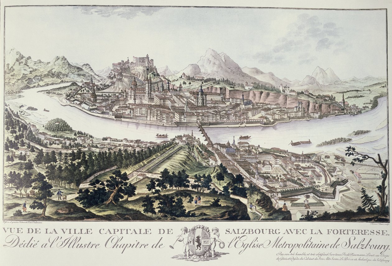 Widok na stolicę i twierdzę Salzburg, dedykowany kapitule kościoła metropolitalnego w Salzburgu, 1791 r. autorstwa Friedrich Gotthard Naumann