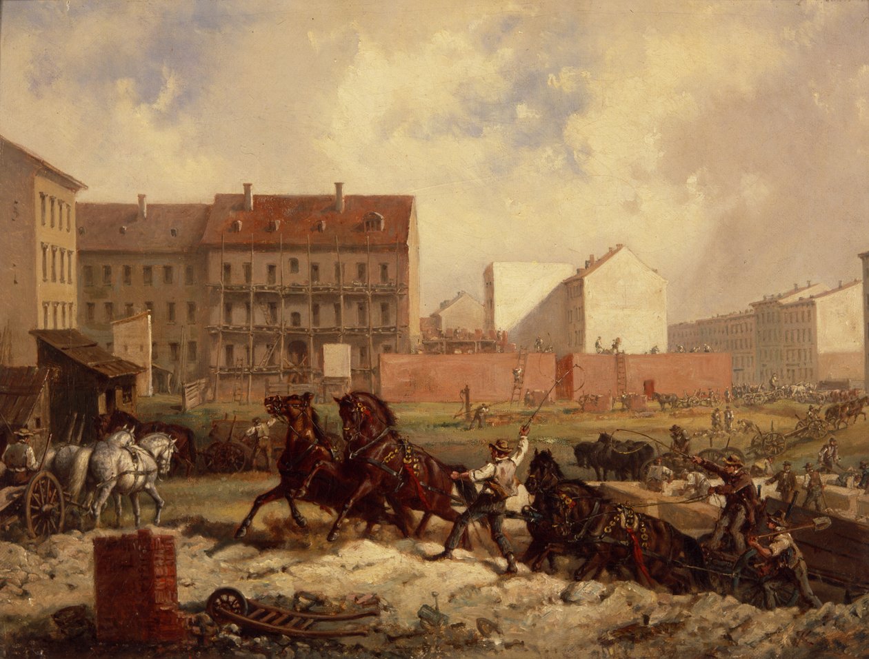 Okres promotoryzmu: budowa Grenadierstrasse, Berlin, ok. 1875 r. autorstwa Friedrich Kaiser