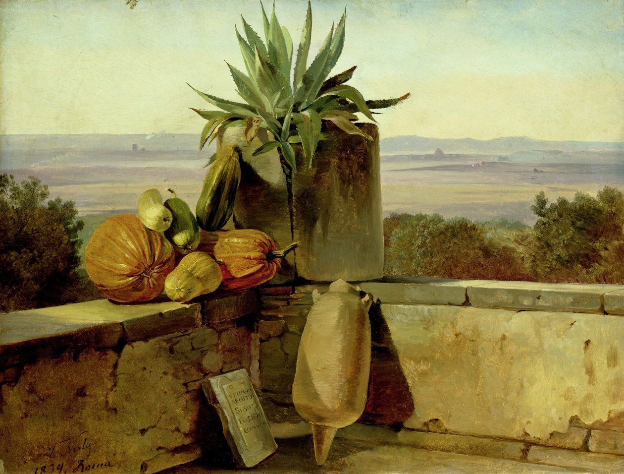 Balkon rzymski, 1834 (olej na papierze oprawiony na płótnie) autorstwa Friedrich Nerly