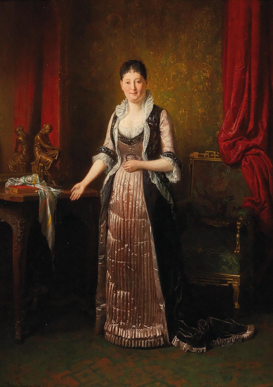 Groburgerliches Interieur mit Damenangielski: Lady in a Bourgeoise Interiorn autorstwa Friedrich Ritter von Friedlander Malheim