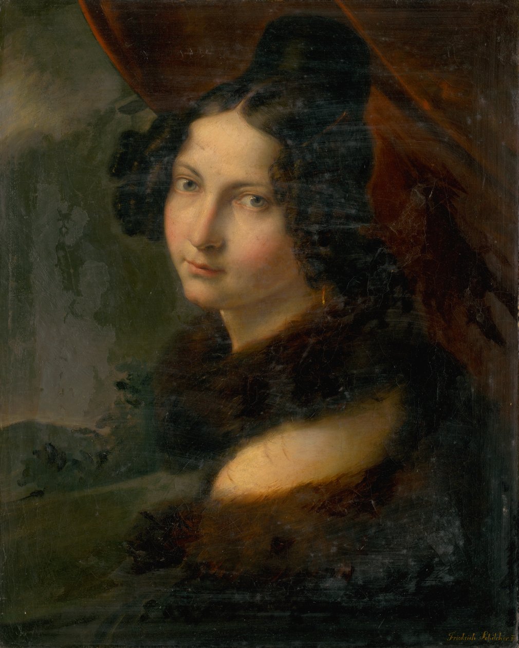 Portret młodej damy w futrzanym kołnierzu autorstwa Friedrich Schilcher