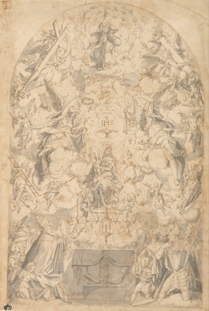 Madonna z Dzieciątkiem z aniołami niosącymi symbole męki autorstwa Friedrich Sustris