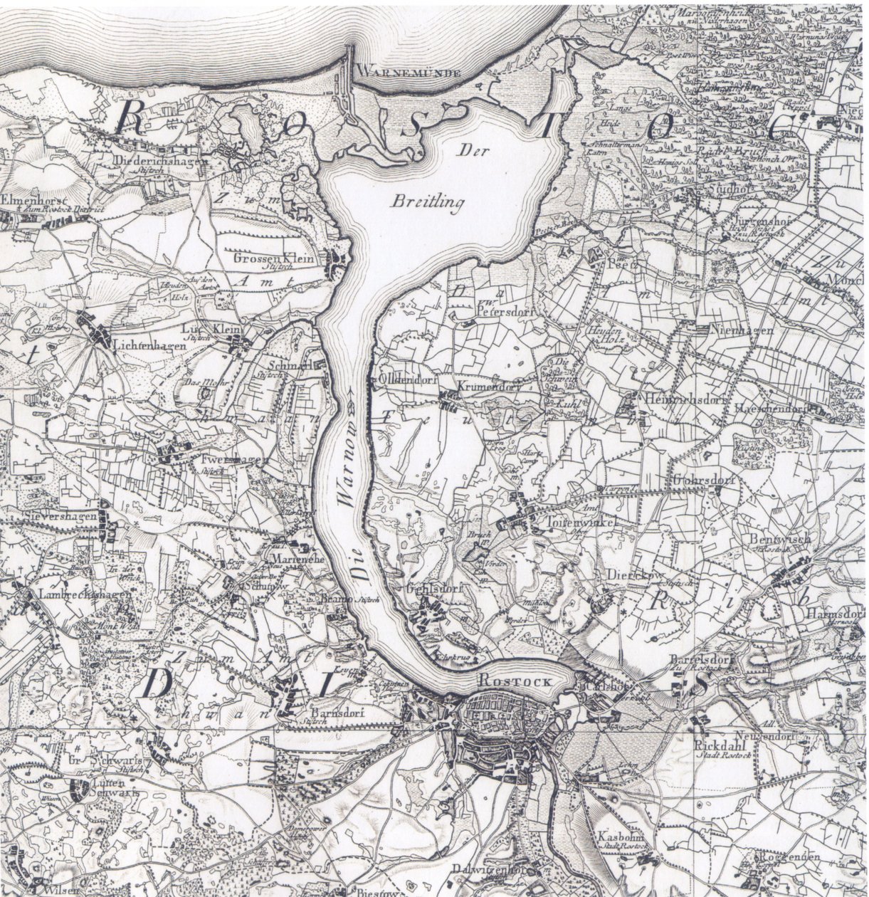 Mapa Rostocku 1788 autorstwa Friedrich Wilhelm Karl von Schmettau
