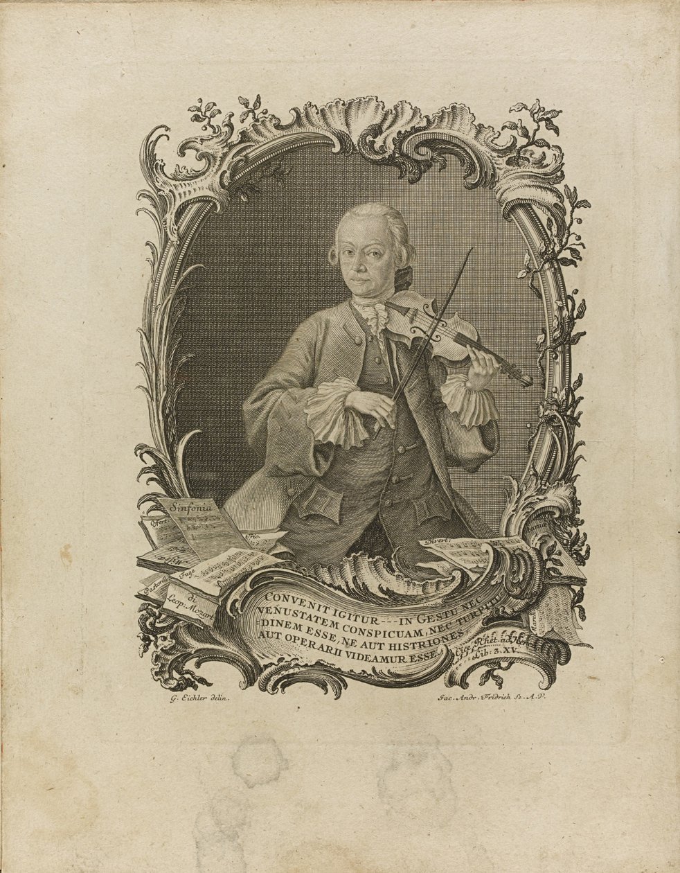 Leopolda Mozarta. Frontyspis „Próby u dokładnego nauczyciela gry na skrzypcach”, 1756 autorstwa Friedrich