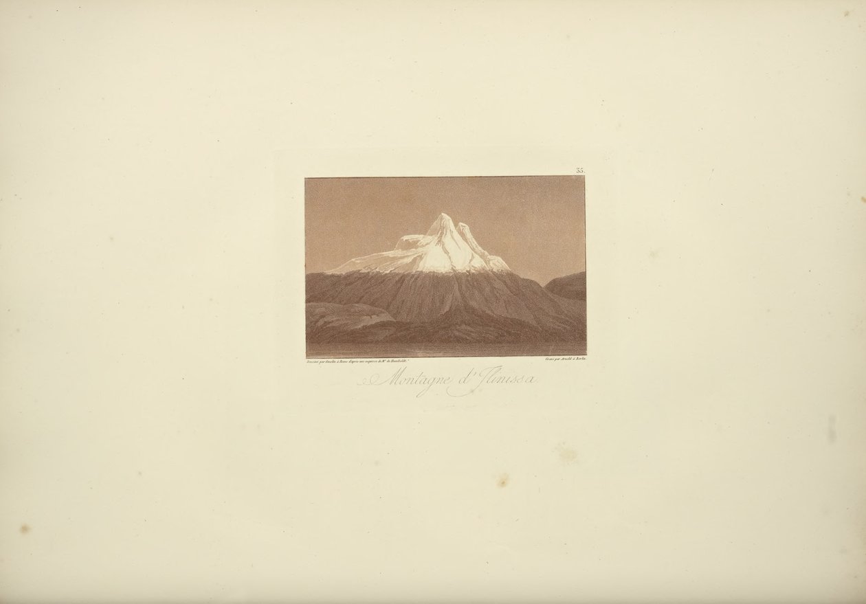 Góry Jlinissa, rysowany przez Gmelina, grawerowany bu Arnold, ilustracja z „Widoki Kordylierów i pomników Native Peoples of America” autorstwa Alexandra von Humboldta i Aime Bonplanda autorstwa Friedrich Alexander Baron von (after) Humboldt