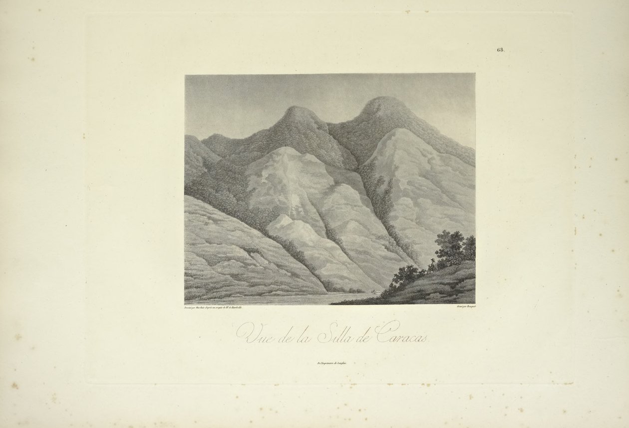 Widok Silla de Caracas, rysowany przez Marchais, rytowany przez Bouqueta, ilustracja z „Widoki Kordylierów i pomników ludów rdzennych Ameryki” autorstwa Alexandra von Humboldta i Aime Bonplanda autorstwa Friedrich Alexander Baron von (after) Humboldt