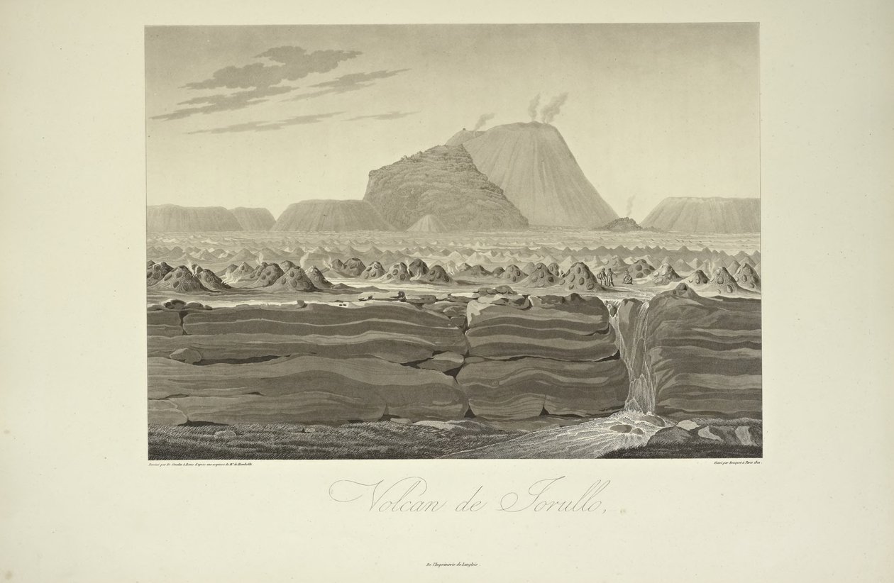 Wulkan Jorullo, rys. Gmelin, ilustracja z „Widoki Kordylierów i pomników rdzennych ludów Ameryki” autorstwa Alexandra von Humboldta i Aime Bonplanda autorstwa Friedrich Alexander Baron von (after) Humboldt