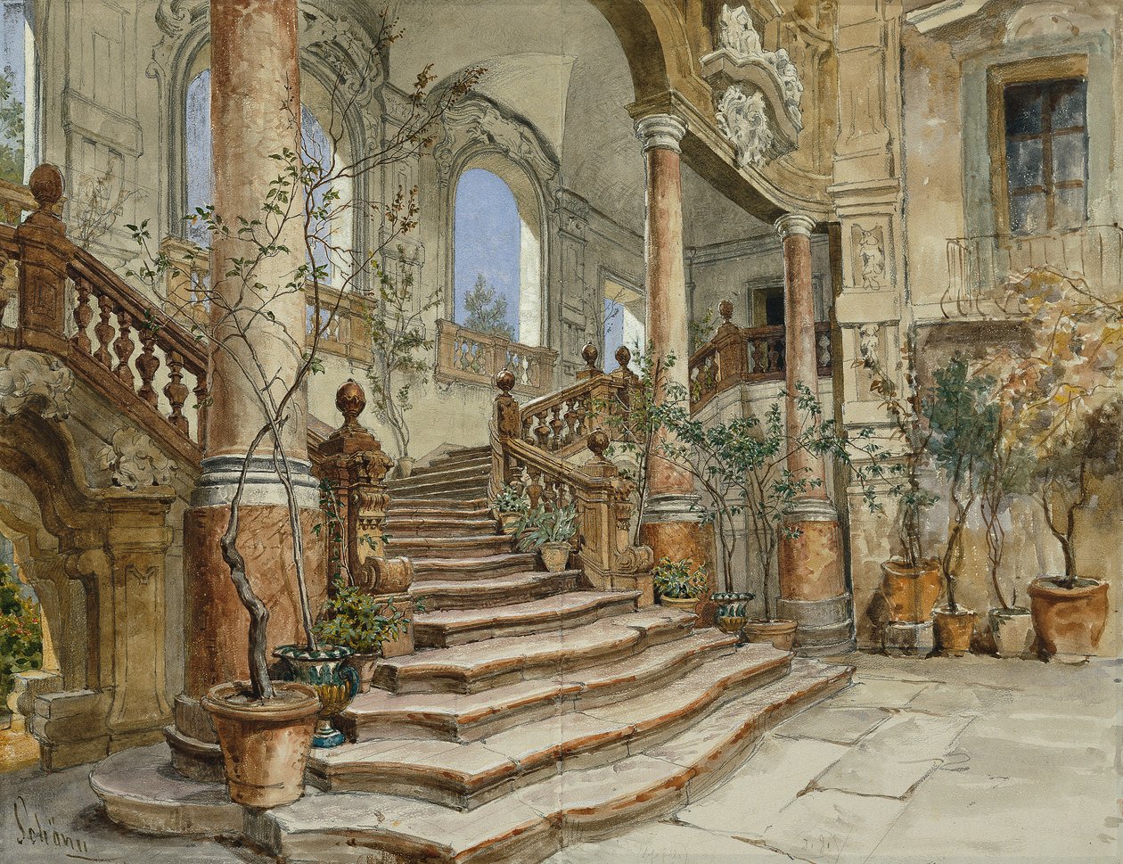 Marmortreppen Palazzo Bonagia w Palermo autorstwa Friedrich Alois Schönn