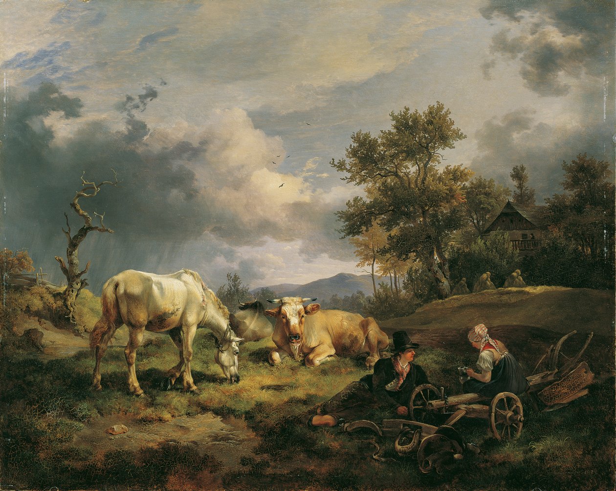 Młoda chłopska para odpoczywa w polu autorstwa Friedrich August Mathias Gauermann