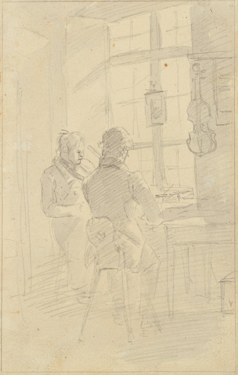 Dwóch mężczyzn grających na skrzypcach autorstwa Friedrich August Mathias Gauermann