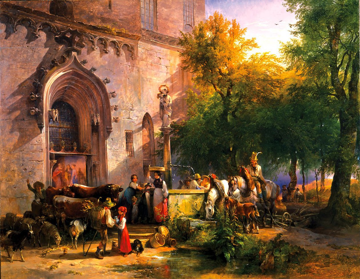 Przy fontannie klasztornej, 1836 autorstwa Friedrich August Matthias Gauermann
