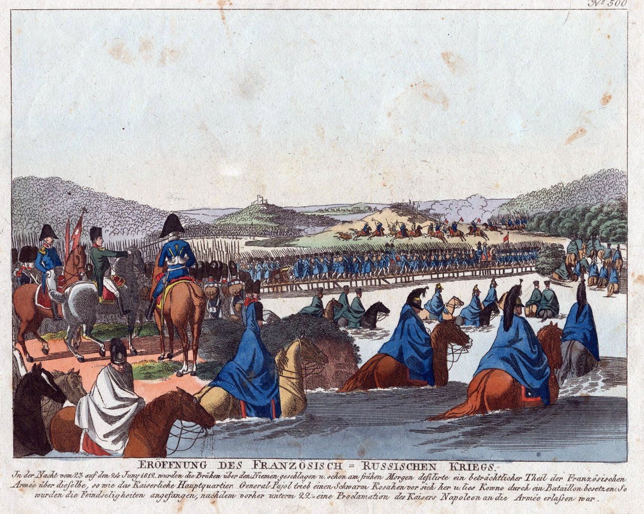 Początek francuskiej inwazji na Rosję - Campe, August Friedrich Andreas (1777-1846) - Akwaforta, akwarela - 20,5x26,2 - Kolekcja prywatna autorstwa Friedrich Campe