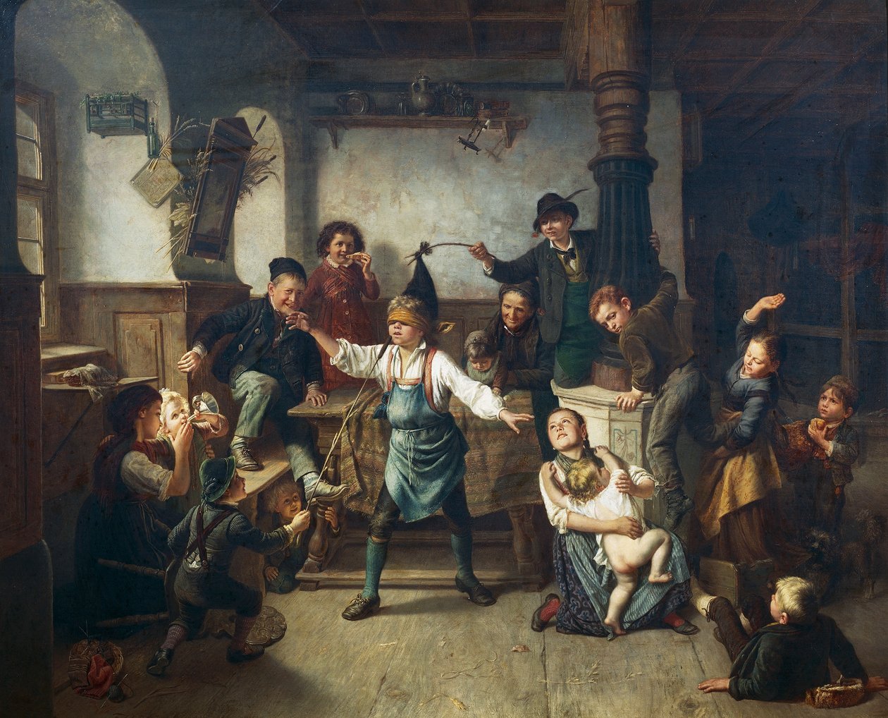 Dzieci bawiące się w blef niewidomych, ok. 1860, Friedrich Carl Hoesch (1836-1888), olej na płótnie, Niemcy autorstwa Friedrich Carl Hoesch