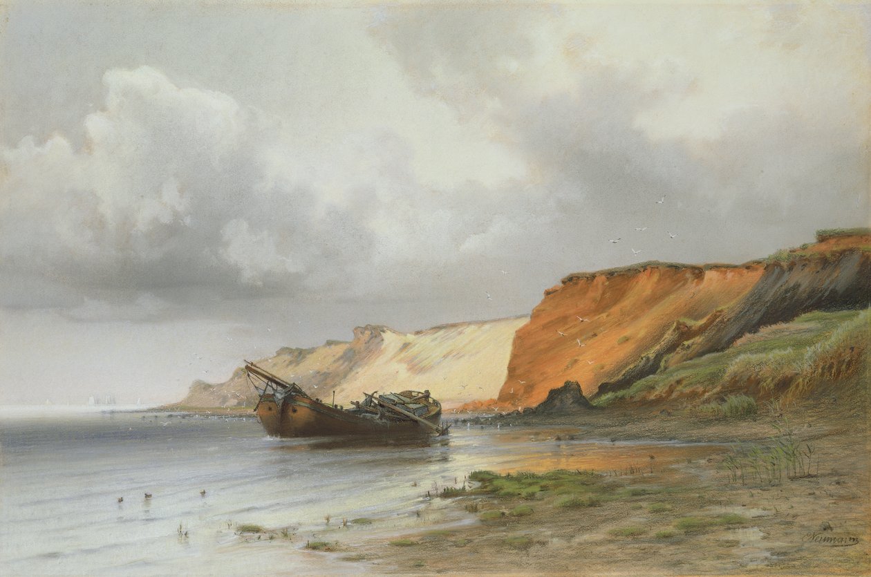 Wrak żaglowca przy wyspie Rugia, ok. 1890 r. autorstwa Friedrich Emil Neumann