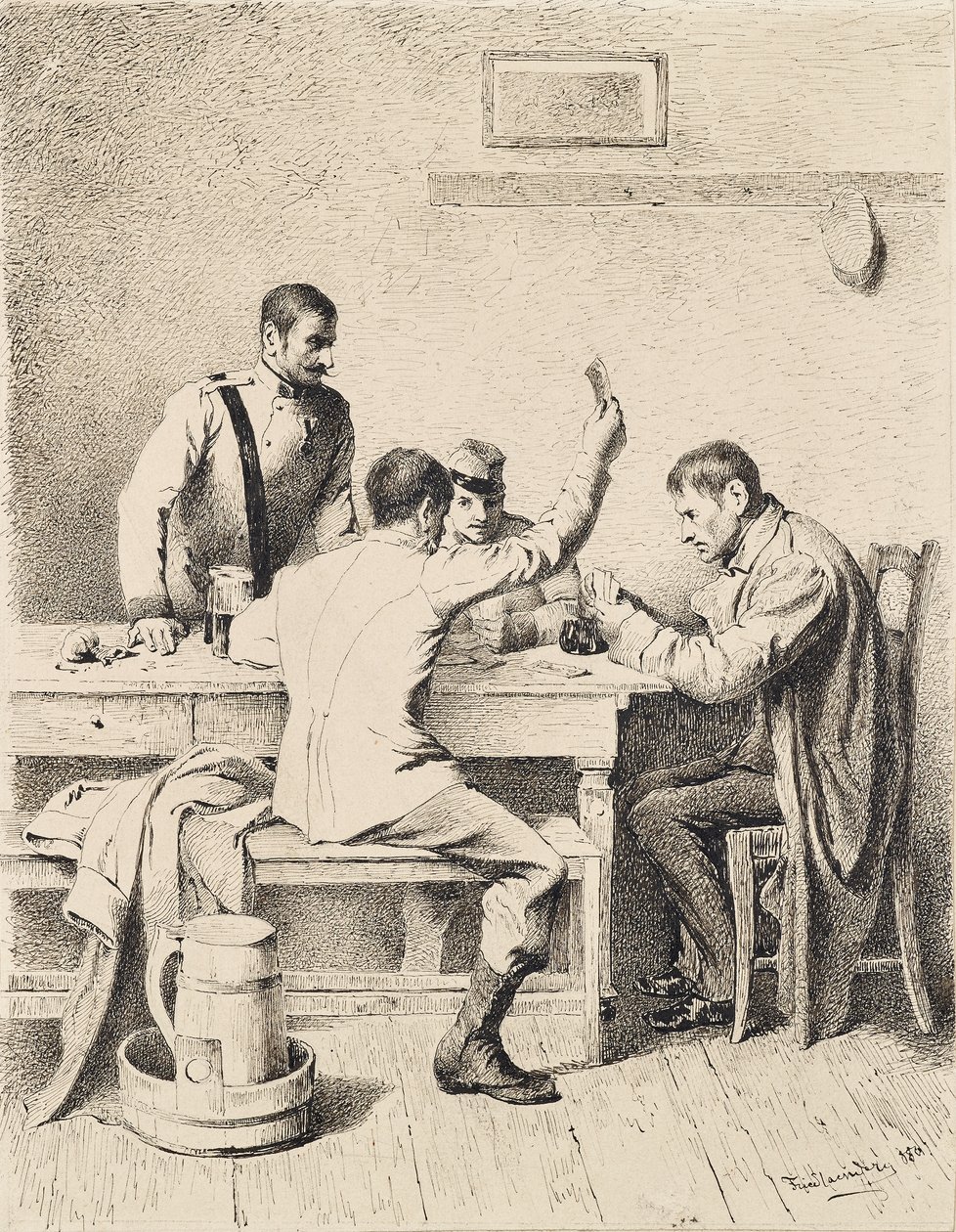 Żołnierze grają w karty autorstwa Friedrich Friedländer Ritter von Malheim