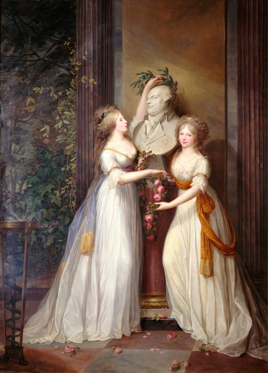 Księżniczki Ludwika i Fryderyka pruska koronują popiersie Fryderyka Wilhelma II, 1795. autorstwa Friedrich Georg Weitsch
