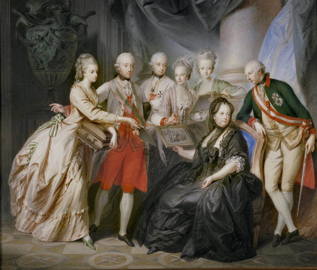 Cesarzowa Maria Teresa otoczona dziećmi we wdowich chwastach po śmierci męża, cesarza Franciszka Stefana ... (obraz na płótnie) autorstwa Friedrich Heinrich Fuger