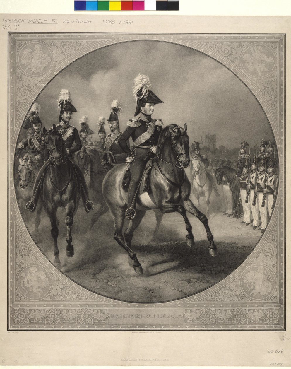 Portret konny Fryderyka Wilhelma IV (litografia) autorstwa Friedrich Jentzen