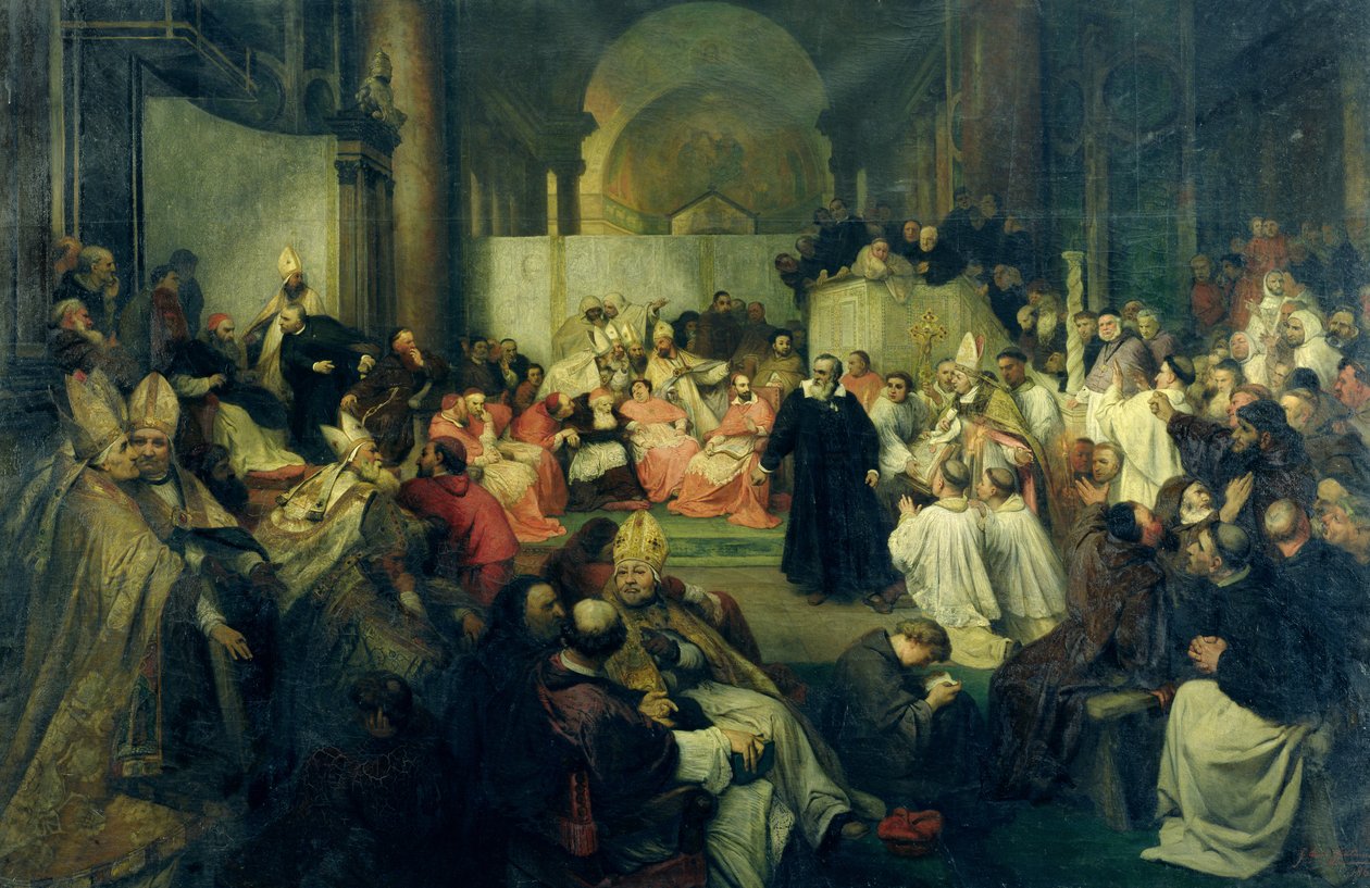 Galilei przed soborem, 1861 autorstwa Friedrich Karl Hausmann