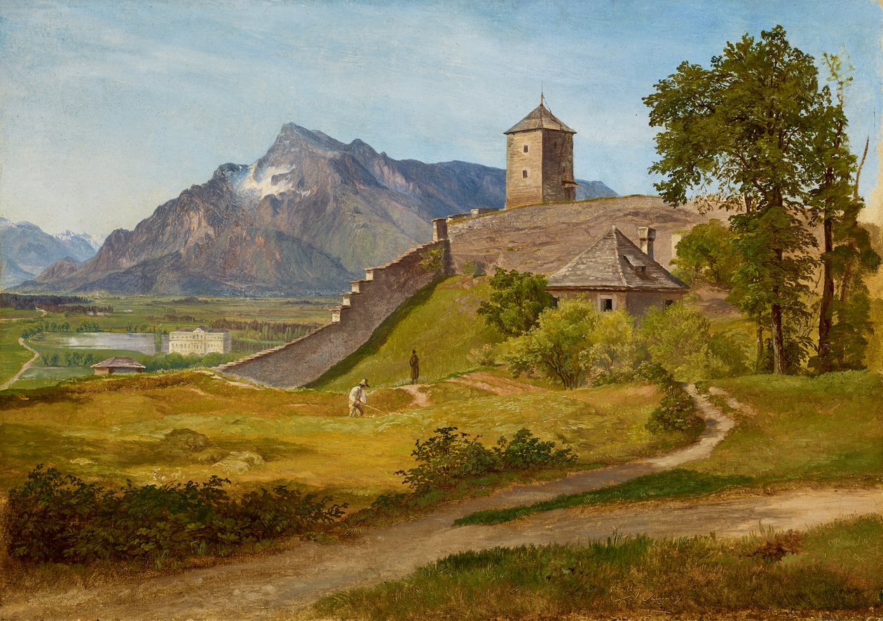 Wartownia wojskowa i Josefsturm na Salzburg Mönchsberg autorstwa Friedrich Loos