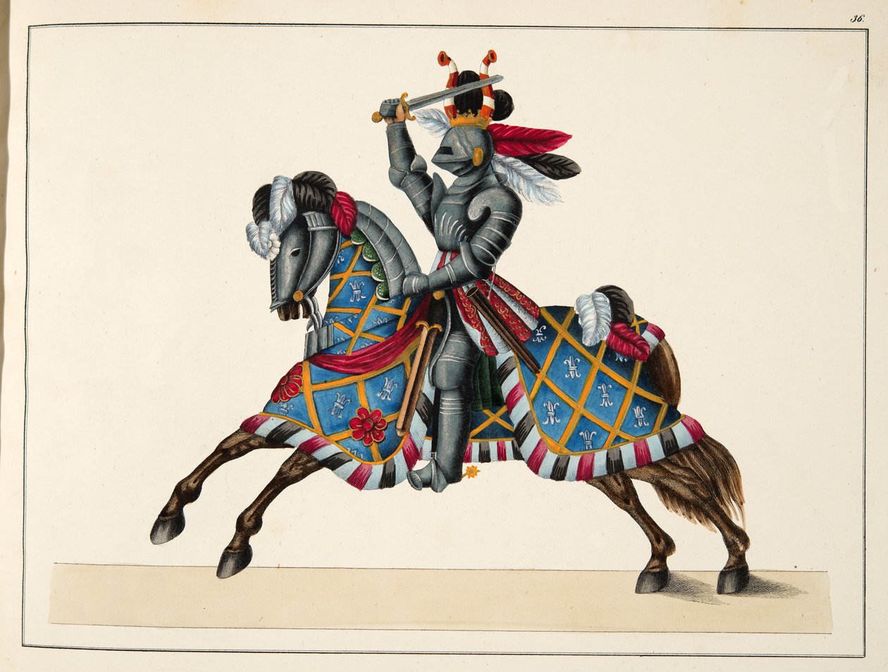Rycerz na turnieju, ilustracja z "Historii rozwoju i zwyczajów rycerskich", autorstwa dr Franza Kottenkampa, wydanej przez Carla Hoffmanna, 1842 r. autorstwa Friedrich Martin von Reibisch