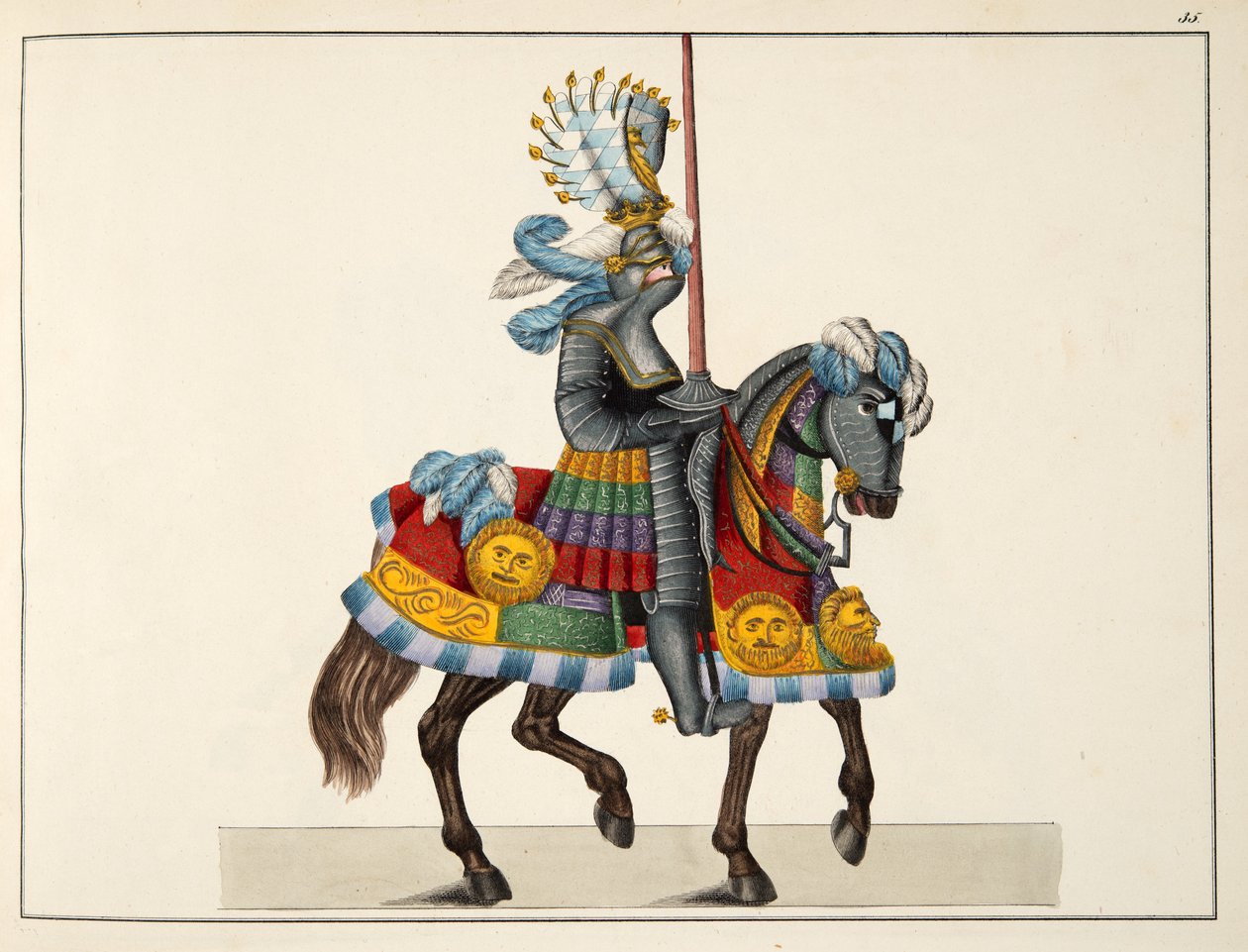 Rycerz w drodze na turniej, tablica z „Historii rozwoju i obyczajów rycerskich” dr. Franza Kottenkampa, wydana przez Carla Hoffmanna, 1842 autorstwa Friedrich Martin von Reibisch