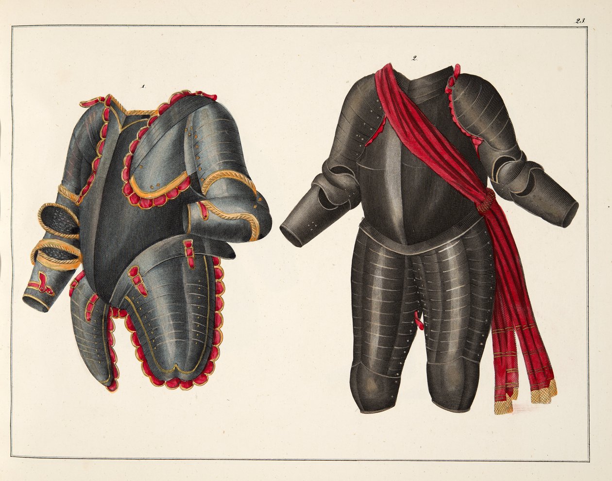 Zbroja, płyta z „Historii rozwoju i obyczajów rycerskich” dr. Franza Kottenkampa, wyd. Carl Hoffmann, 1842 autorstwa Friedrich Martin von Reibisch
