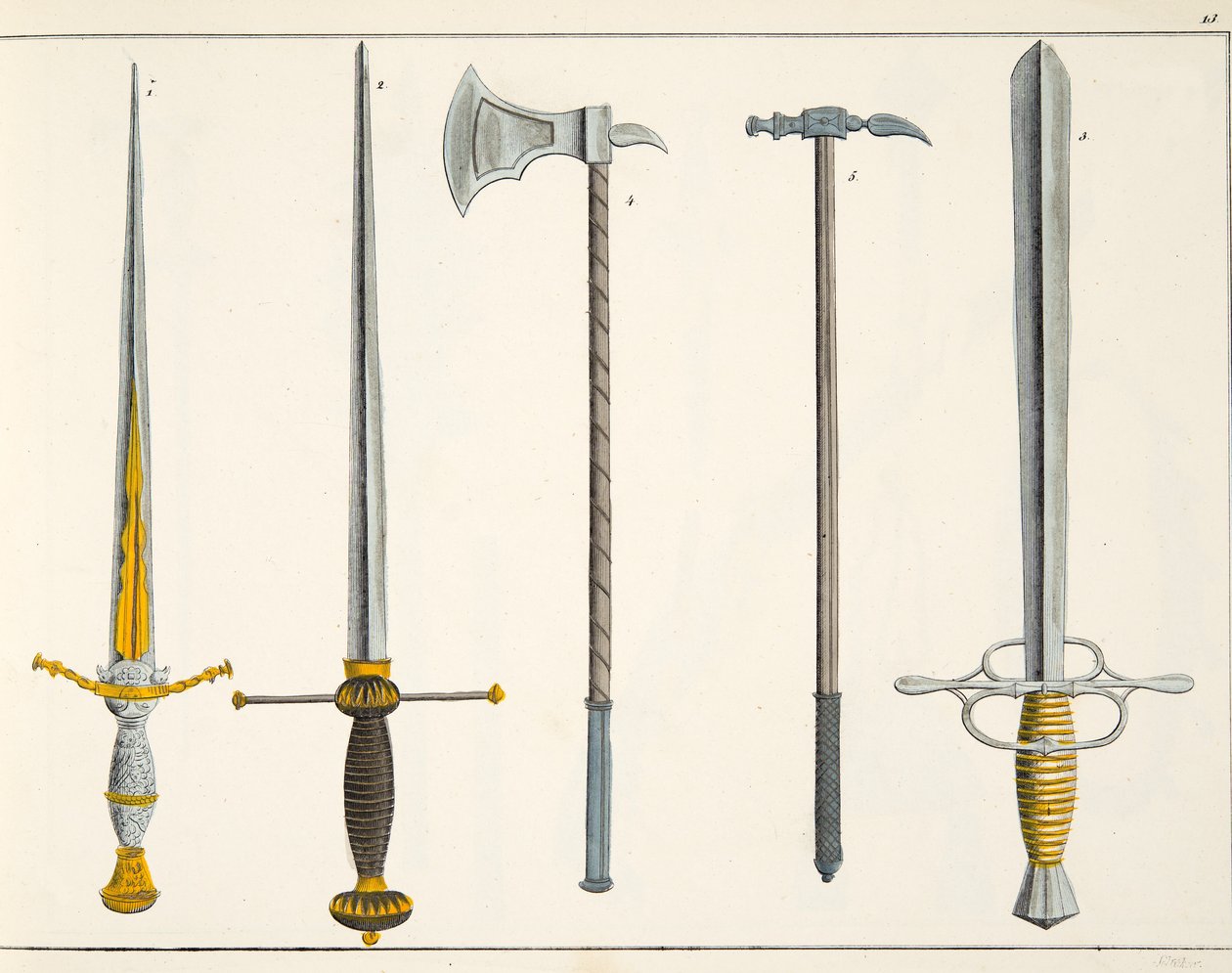 Miecze, płyta z „Historii rozwoju i obyczajów rycerskich” dr. Franza Kottenkampa, wydanej przez Carla Hoffmanna, 1842 autorstwa Friedrich Martin von Reibisch