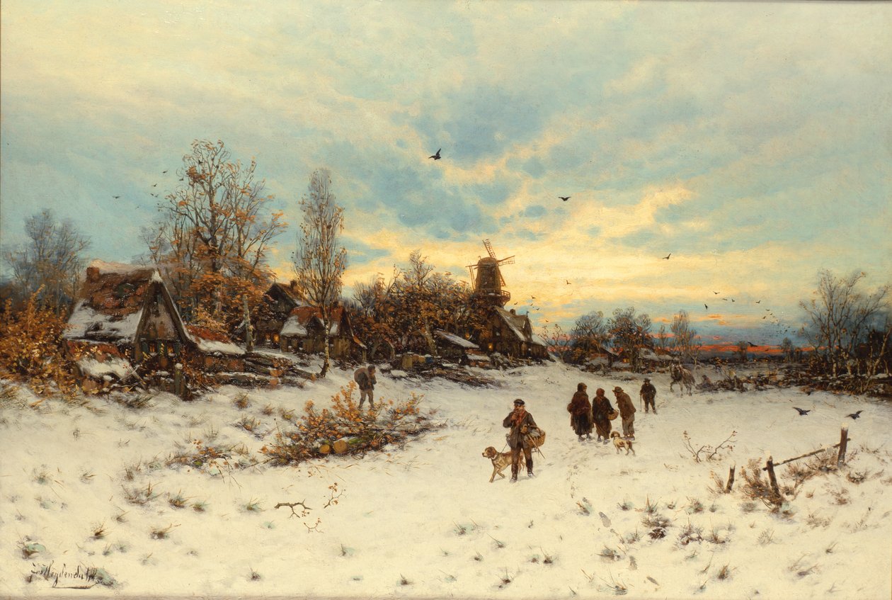 Zimowy zachód słońca autorstwa Friedrich Nicolai Joseph Heydendahl