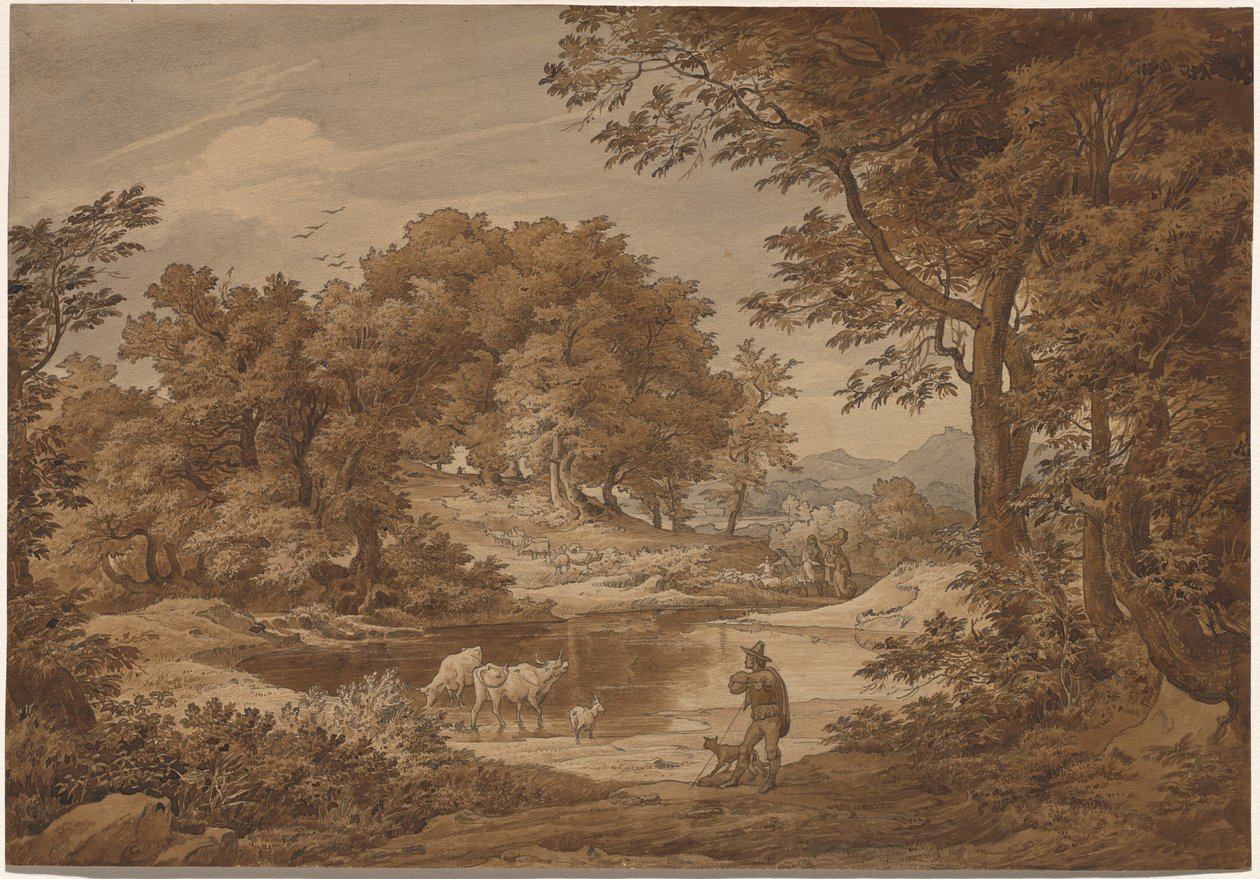 Włoski pejzaż z pasterzami autorstwa Friedrich Preller the Elder