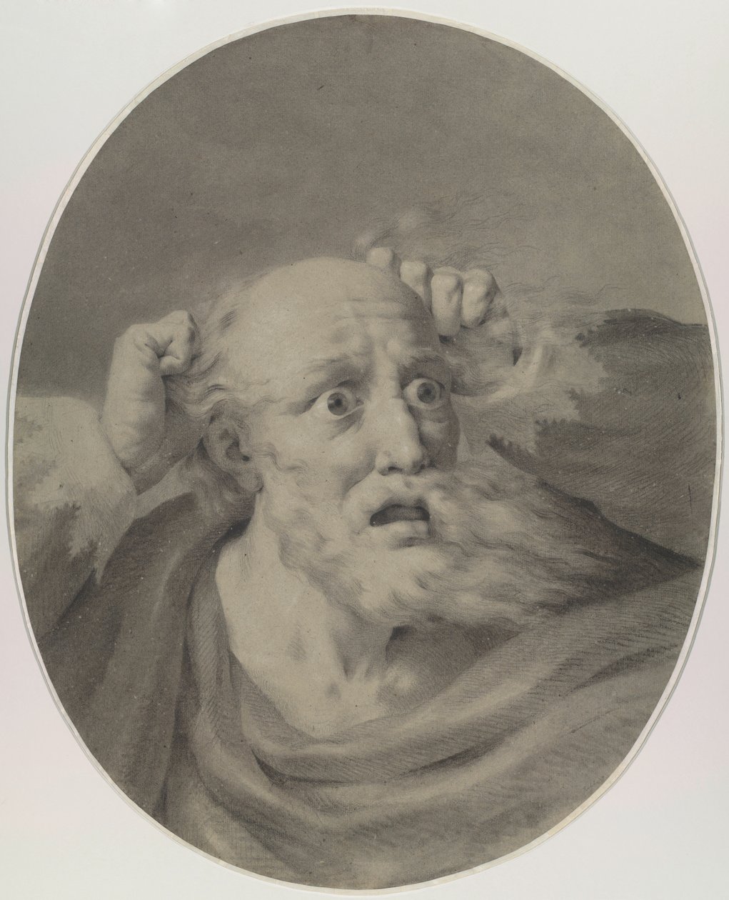 Stary mężczyzna z brodą, przeczesujący włosy. autorstwa Friedrich Rehberg