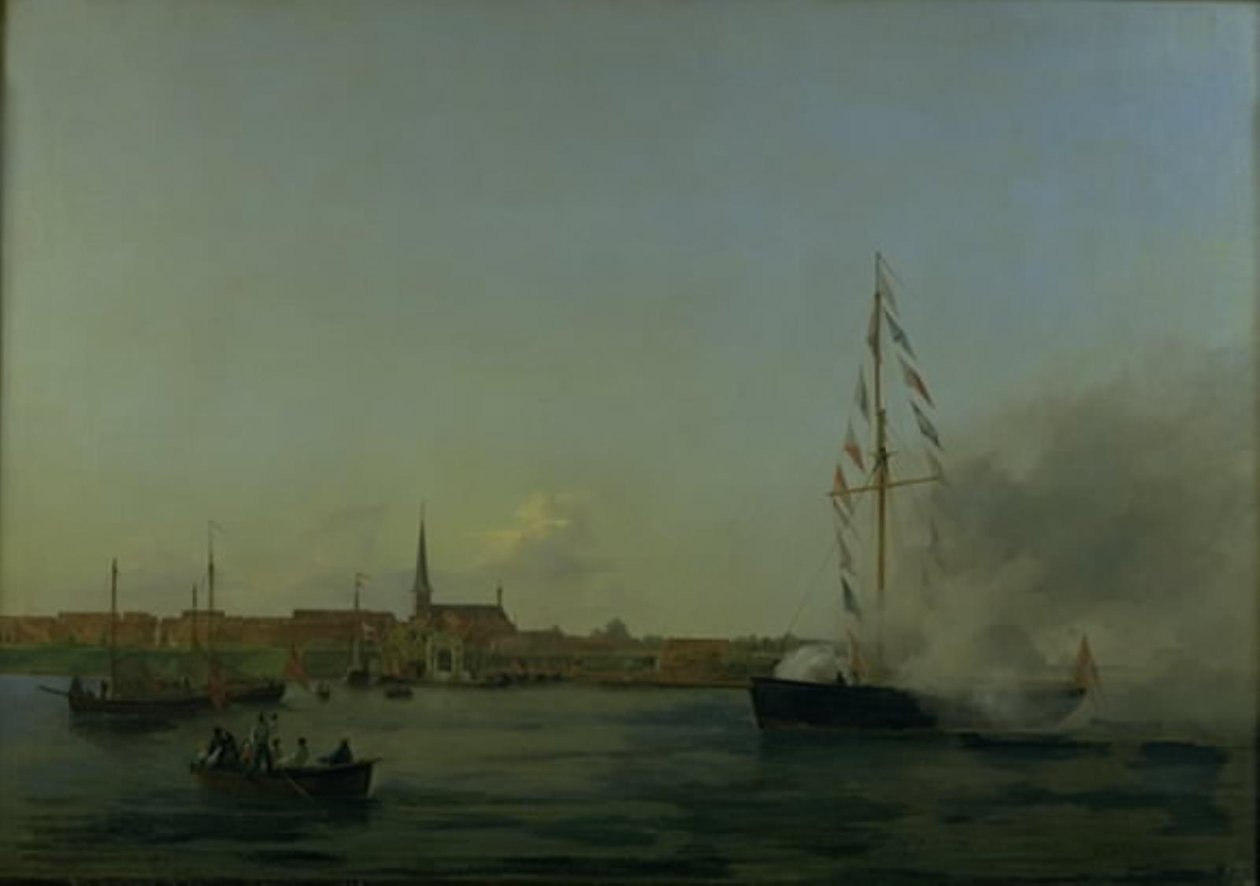 Port w Nyborgu. Na pierwszym planie kuter „Neptun” autorstwa Friedrich Theodore Kloss