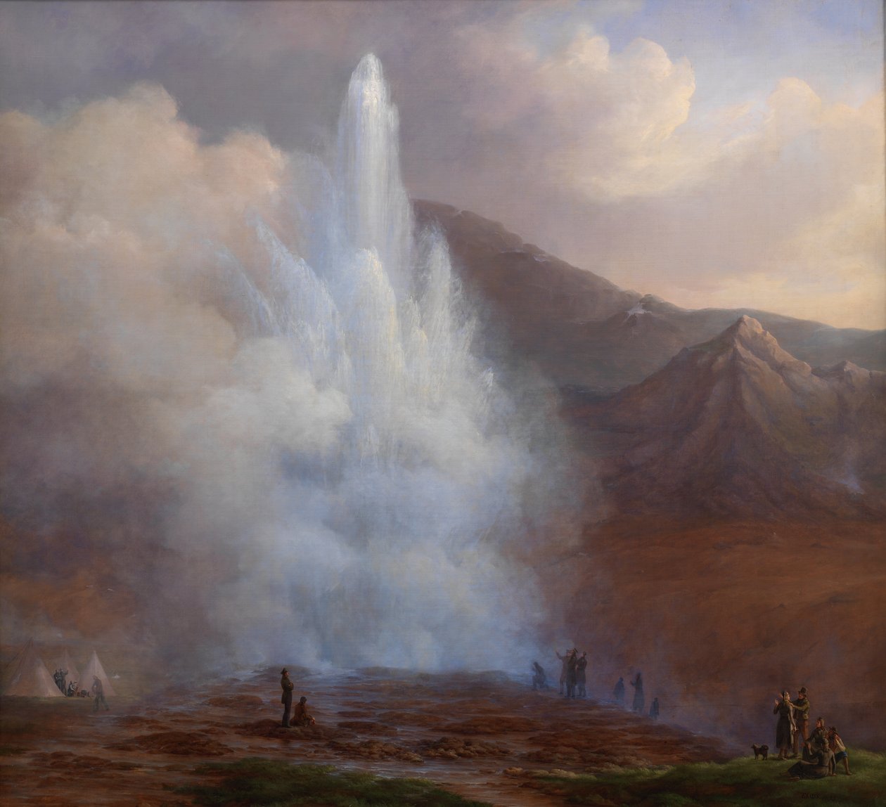 Erupcja Wielkiego Gejzeru na Islandii w 1834 r. autorstwa Friedrich Theodore Kloss