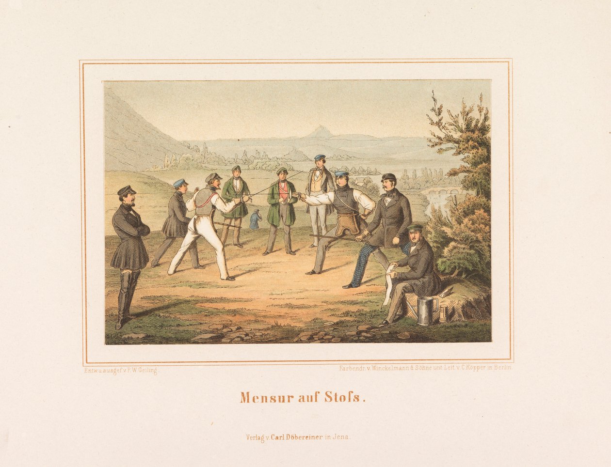 Mensur na Stofs. Obrazy z życia studenckiego w Niemczech, 1865. autorstwa Friedrich Wilhelm Geiling