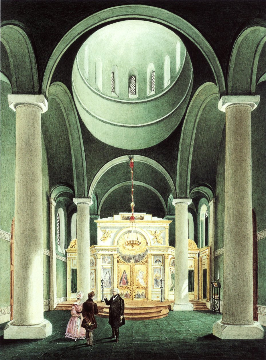 Widok wnętrza kościoła Aleksandra Newskiego w Poczdamie, 1838 autorstwa Friedrich Wilhelm Klose