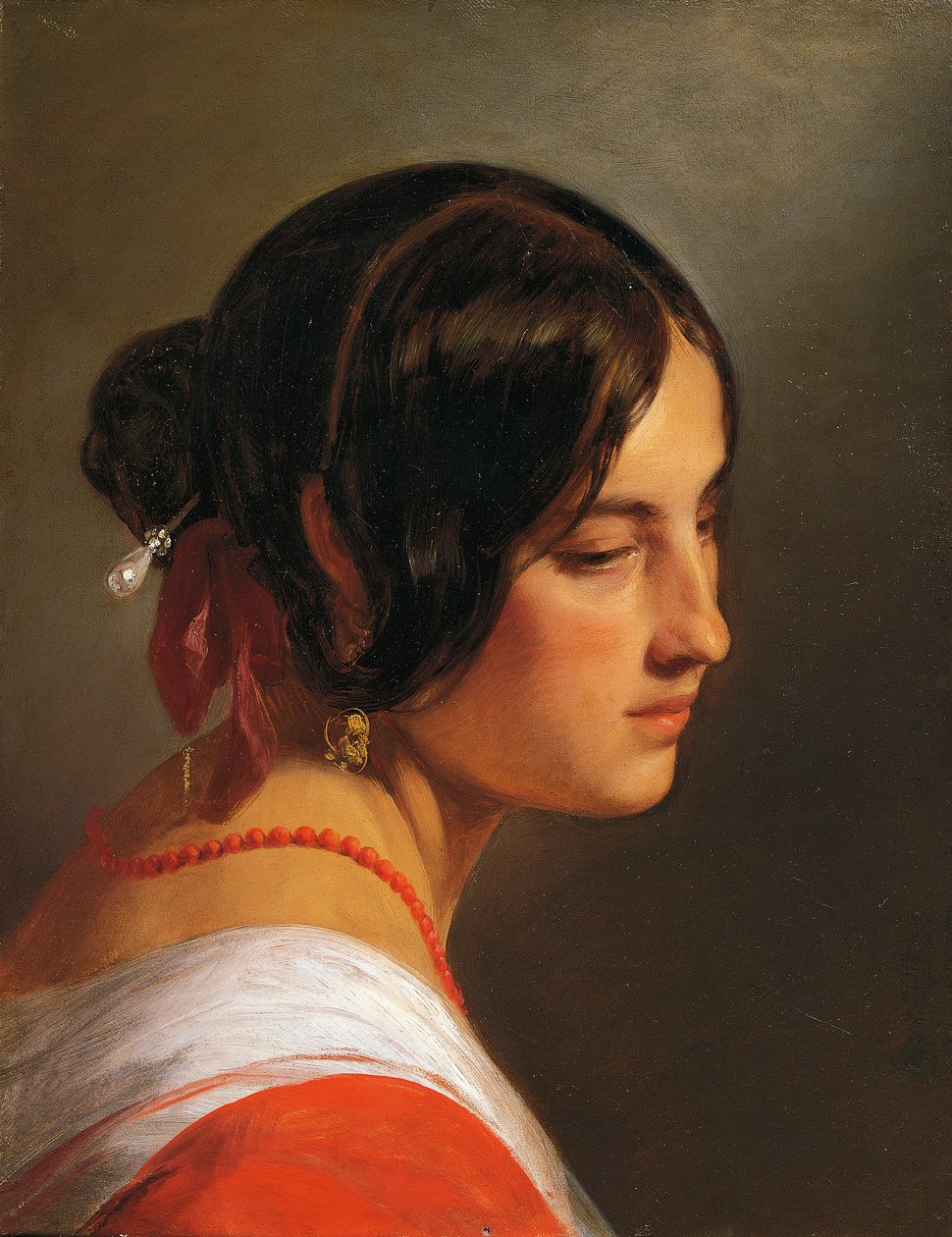 Głowa kobiety, Friedrich von Amerling (1803-1887), olej na płótnie, 47x37 cm autorstwa Friedrich von Amerling