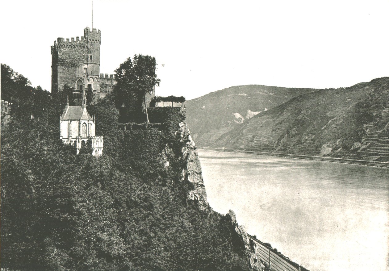 Zamek Rheinstein nad Renem, Niemcy, 1895. autorstwa Frith and Co
