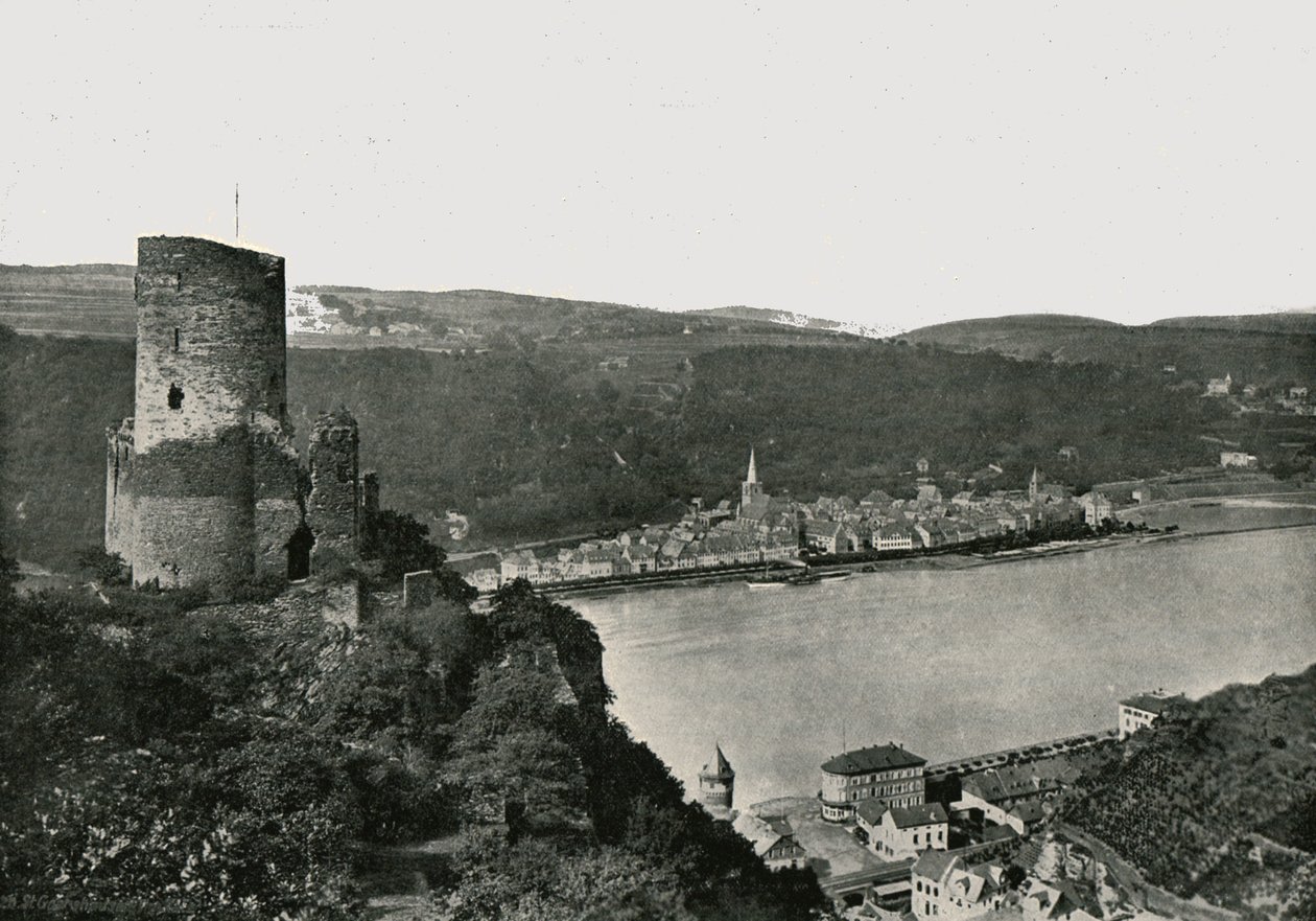 Katz z widokiem na Ren, St Goarshausen, Niemcy, 1895. autorstwa Frith and Co