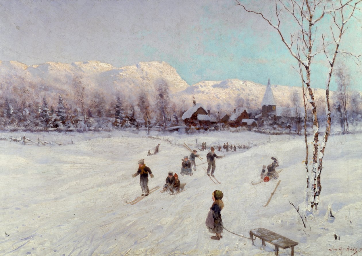 Norweska scena saneczkarska, 1875 autorstwa Frithjof Smith Hald