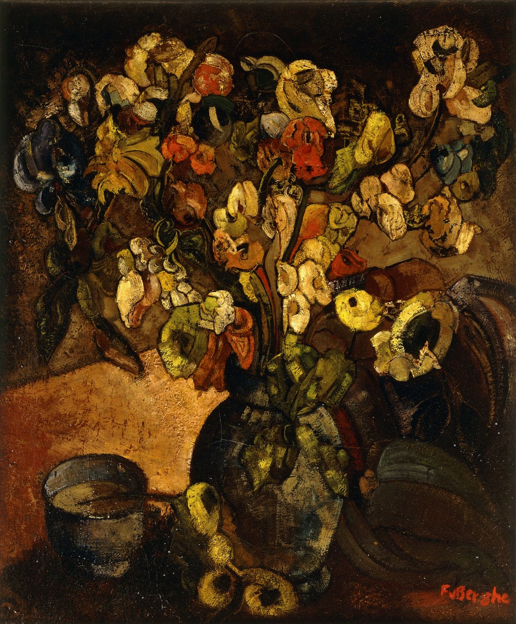 Martwa natura z kwiatami i miską; Nature Morte avec Fleurs et Bol - Martwa natura z kwiatami i filiżanką 1914 (olej na płótnie) autorstwa Frits van den Berghe