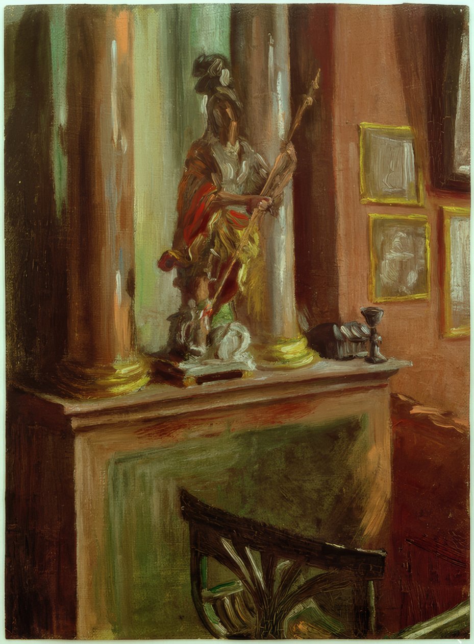 Scena studyjna z barokową statuetką św autorstwa Fritz von Uhde