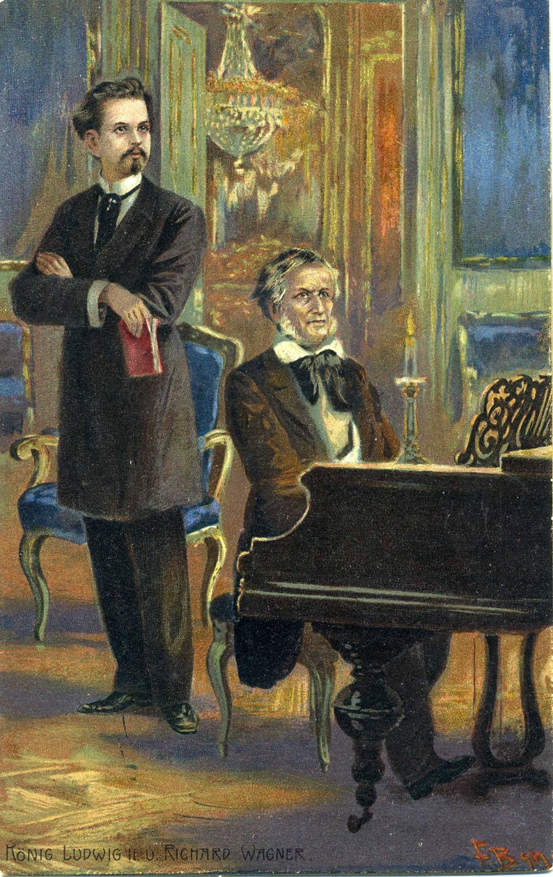 Wagner i król Ludwik II, ok.1900 (kolor lito) autorstwa Fritz Bergen
