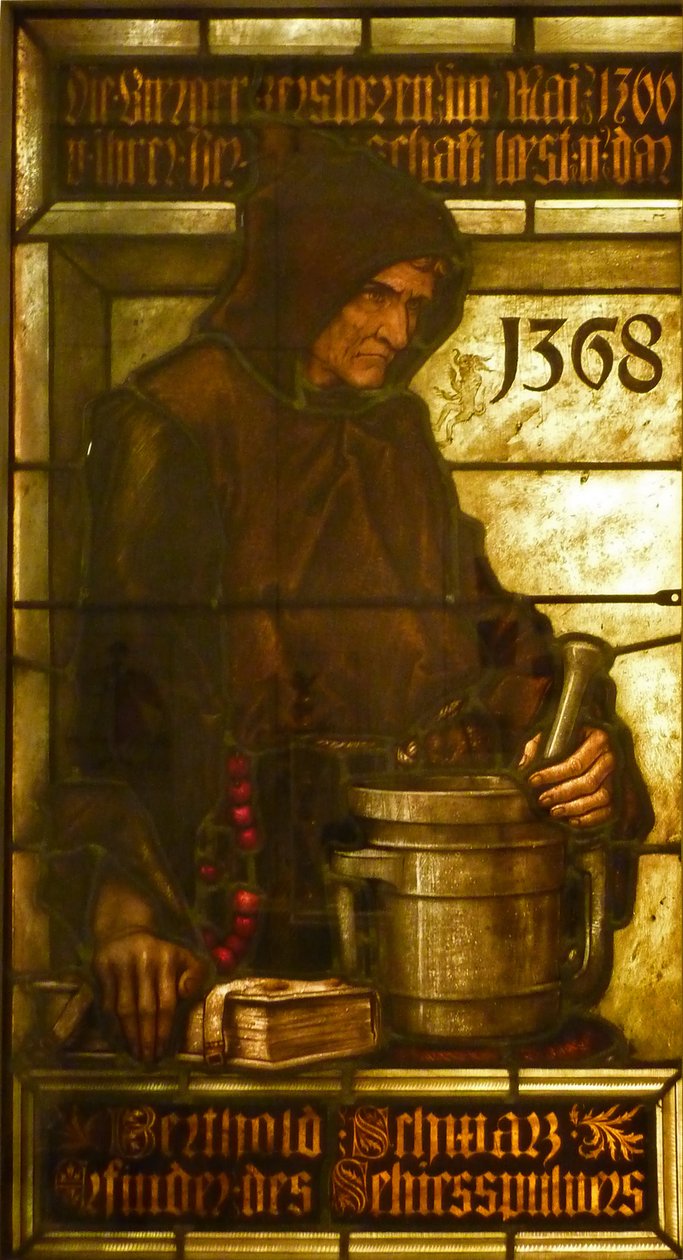 Berthold Schwarz, wynalazca prochu strzelniczego, 1368 r. autorstwa Fritz Geiges