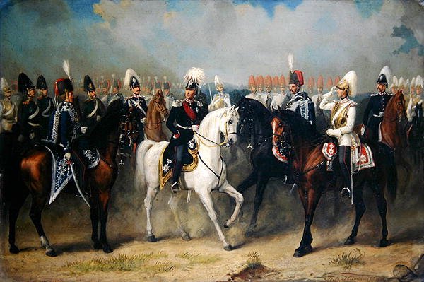 Elektor Friedrich Wilhelm I Hessen-Kassel ze swoimi oficerami na paradzie autorstwa Fritz Hummel