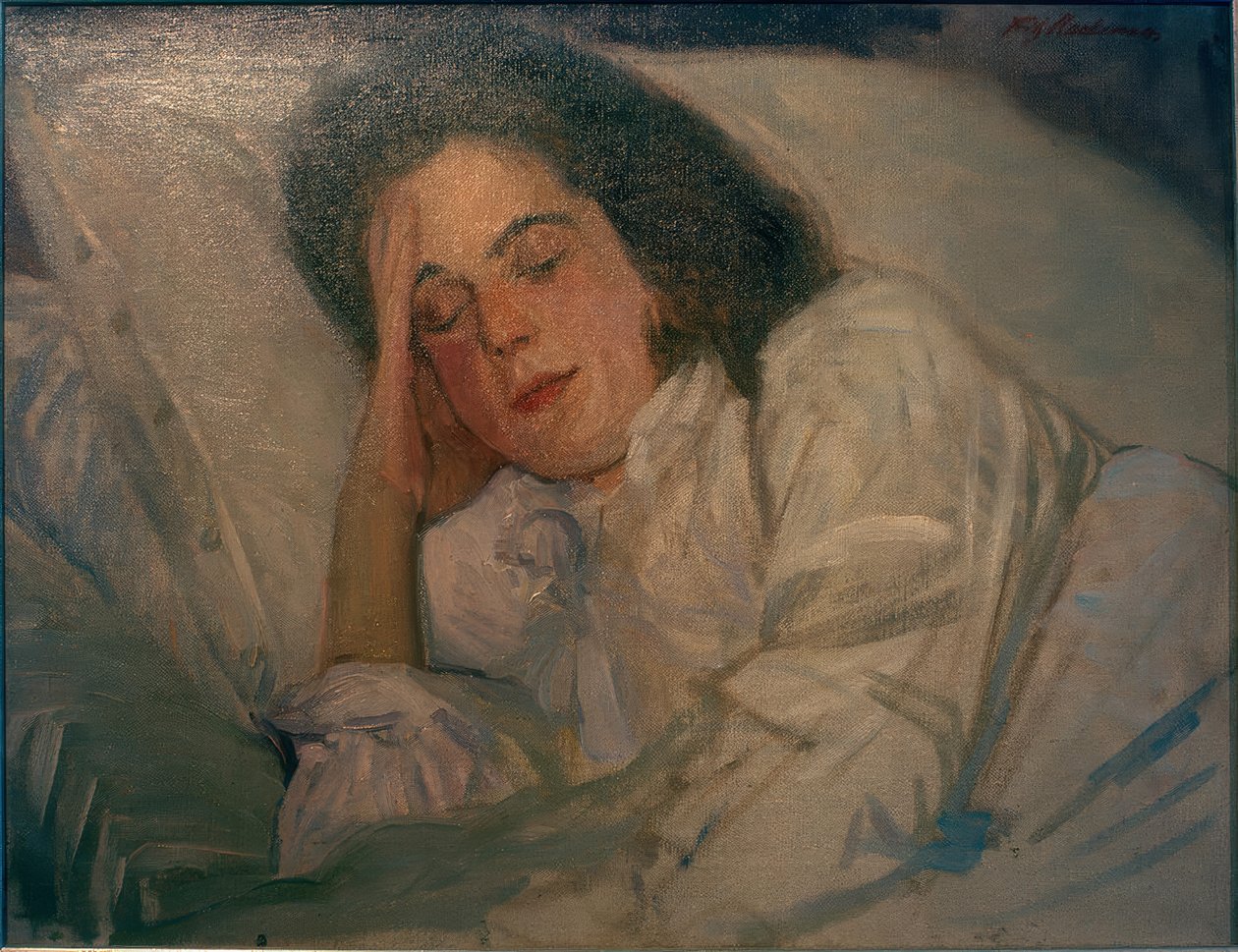 Portret śpiącej Aleksandry autorstwa Fritz Mackensen