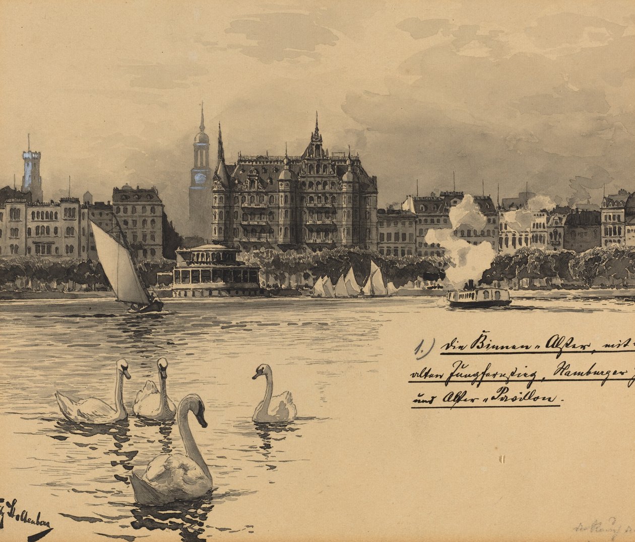 Binnenalster z Jungfernstieg autorstwa Fritz Stoltenberg