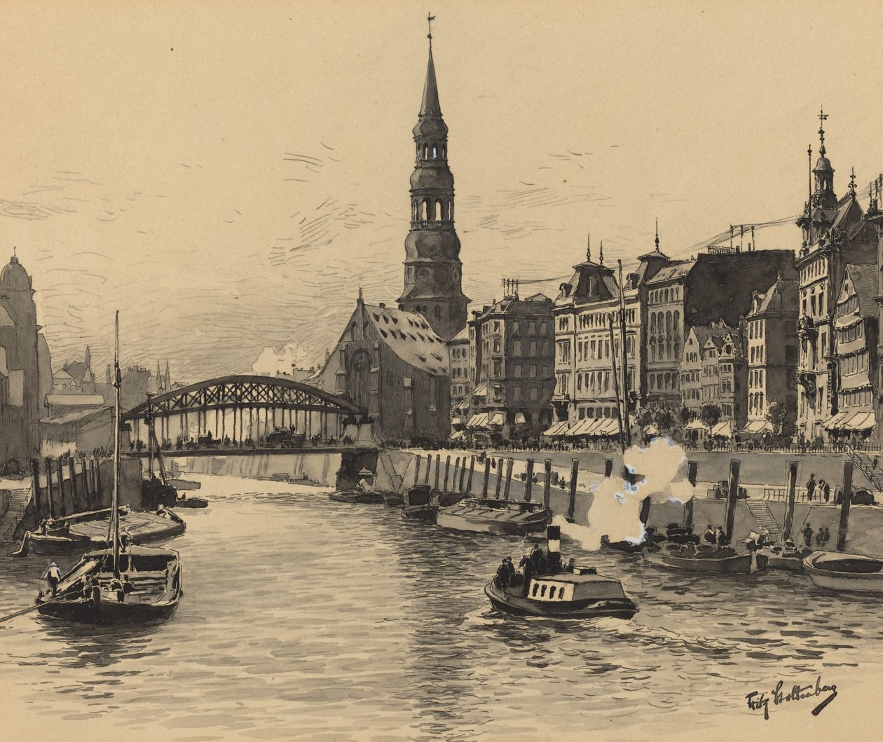 Dovenfleet z kościołem św. Katarzyny autorstwa Fritz Stoltenberg