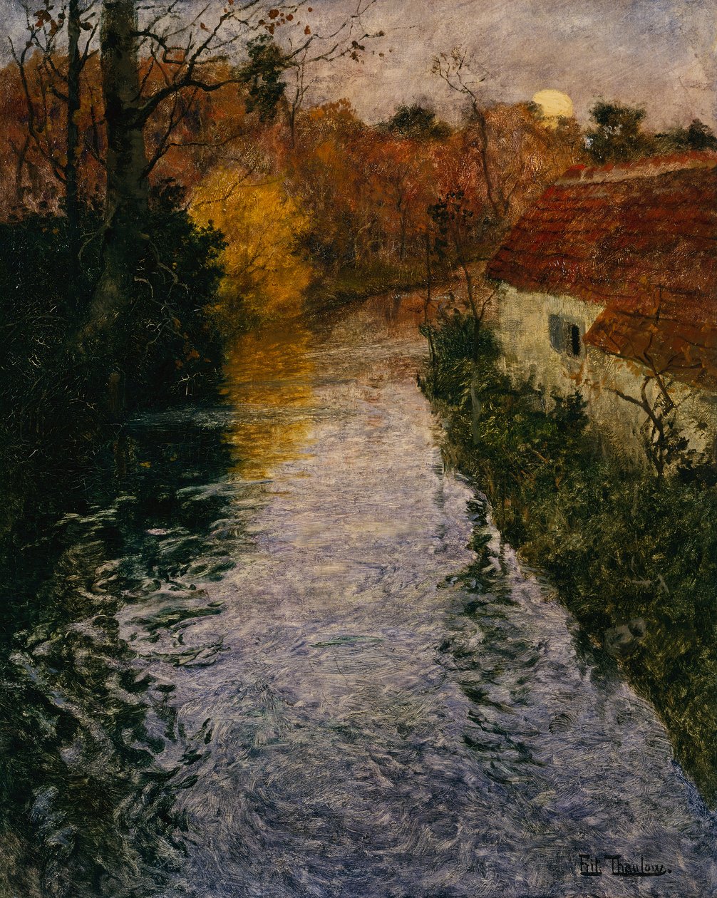 Pejzaż rzeczny z chatą jesienią (olej na płótnie) autorstwa Fritz Thaulow