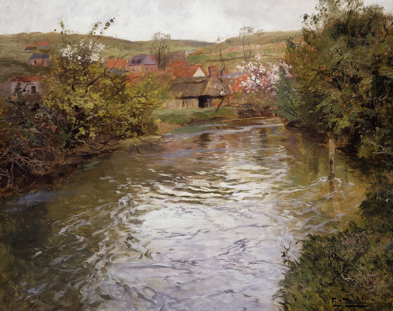 Gospodarstwa wiejskie nad brzegiem potoku, autorstwa Frits Thaulow